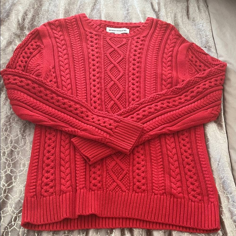 New Amazon Essentials US Men’s Red Cable Knit Crewneck Sweater